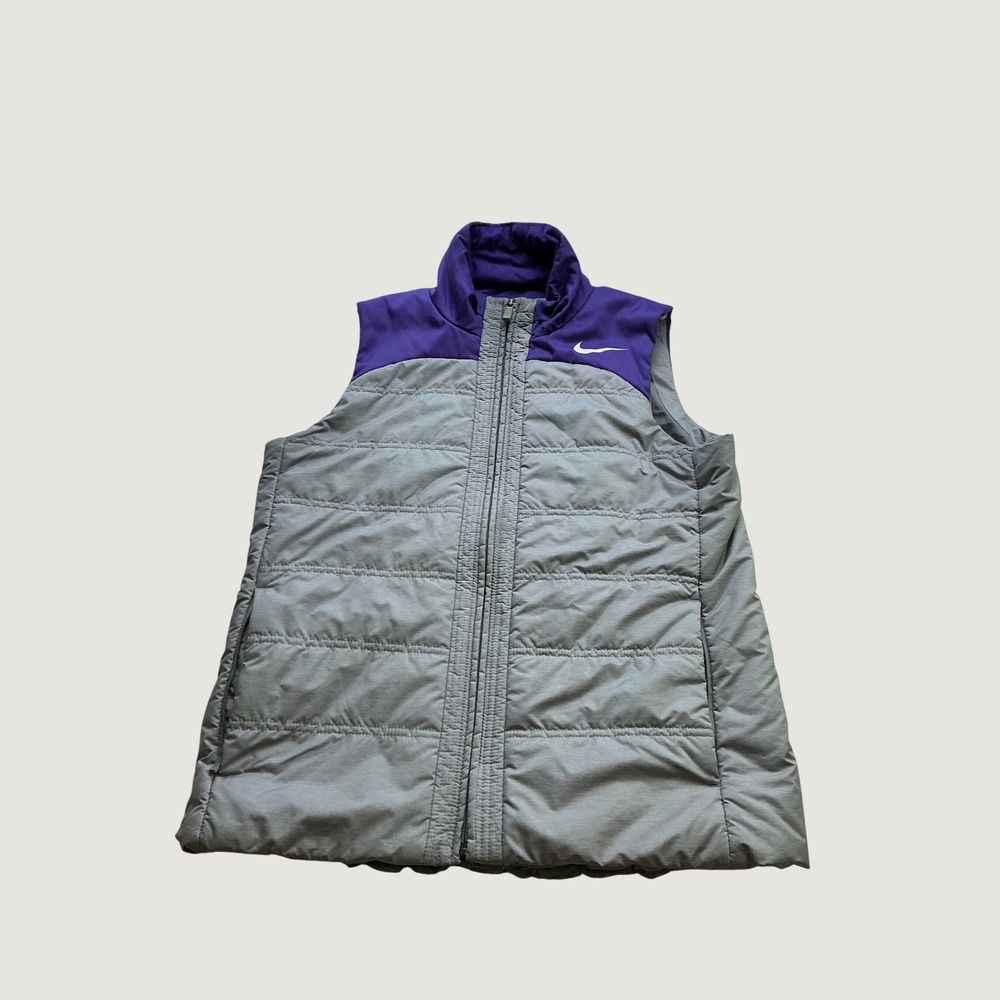 Nike Womens Puffer Vest Grey Purple Colorblock Quilted Full Zip Size Large - Picture 2 of 8